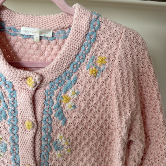 LoveShackFancy Naj Blush Pink Embroidered Cardigan Size XS - Picture 6 of 10